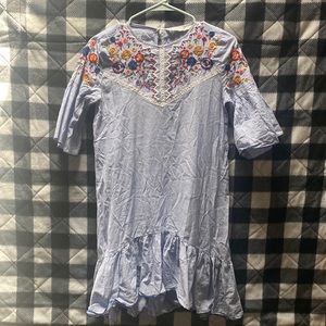 Zara Basic Collection XS Embroidered Light Blue Dress